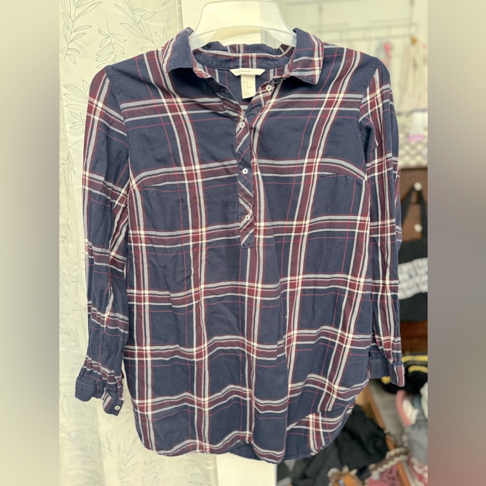 Women Mama Maternity Blue Plaid Blouse